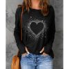 Azura Exchange Rhinestone Heart Print Long Sleeve Top – M