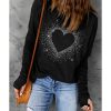 Azura Exchange Rhinestone Heart Print Long Sleeve Top – M