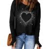 Azura Exchange Rhinestone Heart Print Long Sleeve Top – M