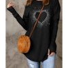 Azura Exchange Rhinestone Heart Print Long Sleeve Top – M