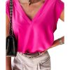 Azura Exchange Pleated V Neck Cap Sleeve Top – L