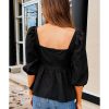 Azura Exchange Textured Square Neck Puff Sleeve Peplum Blouse – L