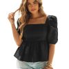 Azura Exchange Textured Square Neck Puff Sleeve Peplum Blouse – L