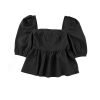 Azura Exchange Textured Square Neck Puff Sleeve Peplum Blouse – L