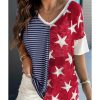 Azura Exchange Stripes Stars Print Knit Short Sleeves Top – L