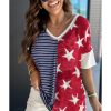 Azura Exchange Stripes Stars Print Knit Short Sleeves Top – L