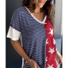 Azura Exchange Stripes Stars Print Knit Short Sleeves Top – L