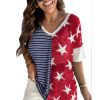 Azura Exchange Stripes Stars Print Knit Short Sleeves Top – L