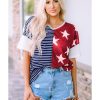 Azura Exchange Stripes Stars Print Knit Short Sleeves Top – L