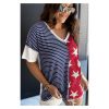 Azura Exchange Stripes Stars Print Knit Short Sleeves Top – L