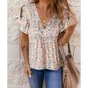 Azura Exchange Crisscross V Neck Ruffle Sleeve Printed Flowy Blouse – L