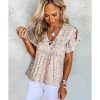 Azura Exchange Crisscross V Neck Ruffle Sleeve Printed Flowy Blouse – L