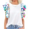 Azura Exchange Printed Puff Sleeve Textured Top – L