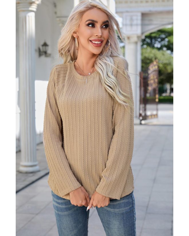 Azura Exchange Ribbed Knit Long Sleeve Top – S