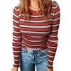 Azura Exchange Striped Ribbed Knit Slim Fit Top – L