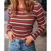 Azura Exchange Striped Ribbed Knit Slim Fit Top – L