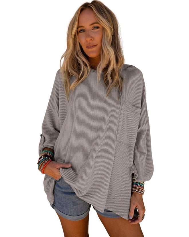 Azura Exchange Oversized Ribbed Knit Roll-tab Sleeve Top – 2XL