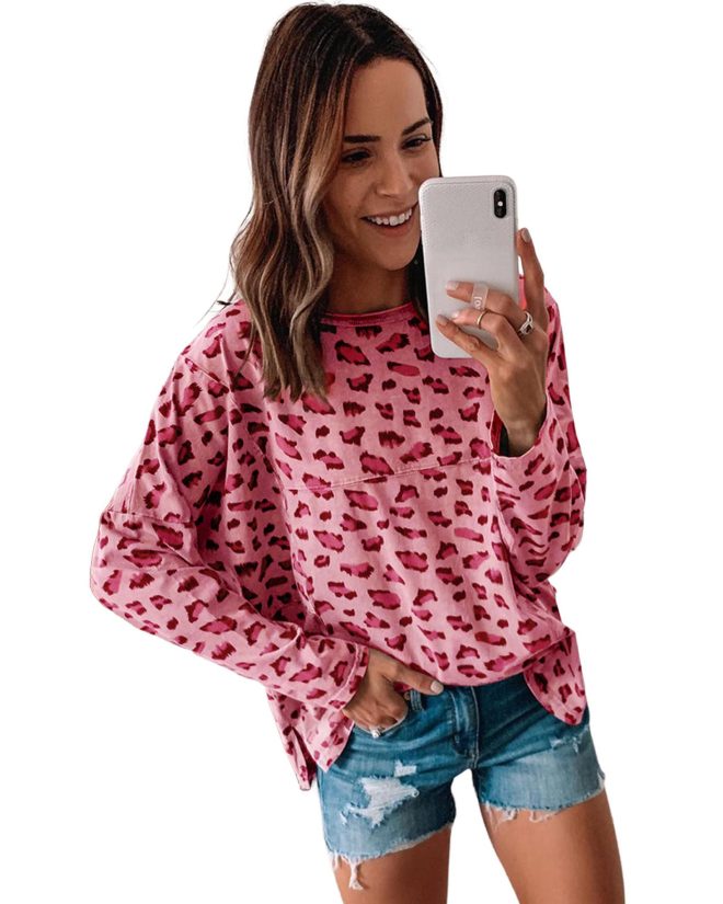 Azura Exchange Animal Print Stitching Long Sleeve Top – L