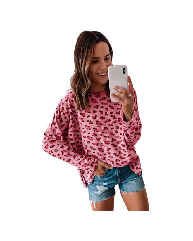 Azura Exchange Animal Print Stitching Long Sleeve Top – L