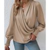 Azura Exchange Draped Surplice Neck Khaki Blouse – L