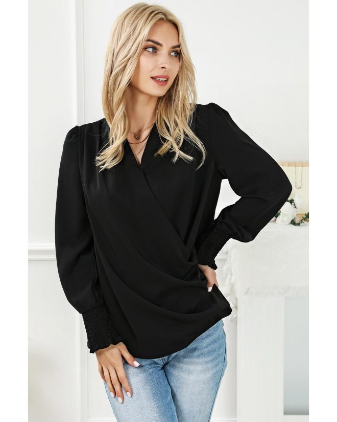 Azura Exchange Elegant Surplice Neck Draped Blouse – M