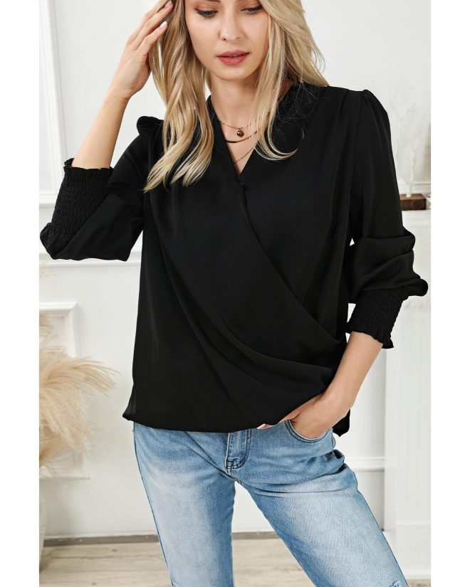 Azura Exchange Elegant Surplice Neck Draped Blouse – M