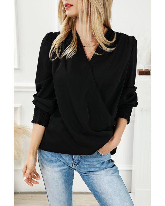 Azura Exchange Elegant Surplice Neck Draped Blouse – M