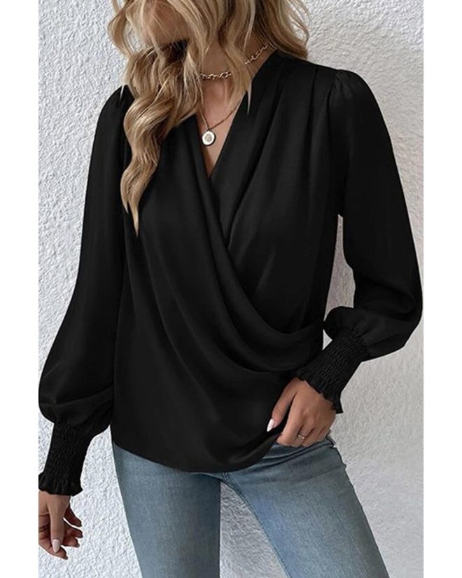 Azura Exchange Elegant Surplice Neck Draped Blouse – M