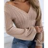 Azura Exchange Knitted Jacquard V Neck Lantern Sleeve Top – L