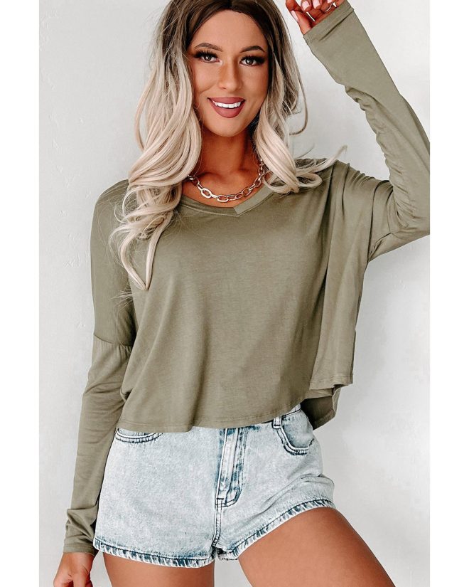 Azura Exchange Loose V Neck Dropped Sleeve Top – L