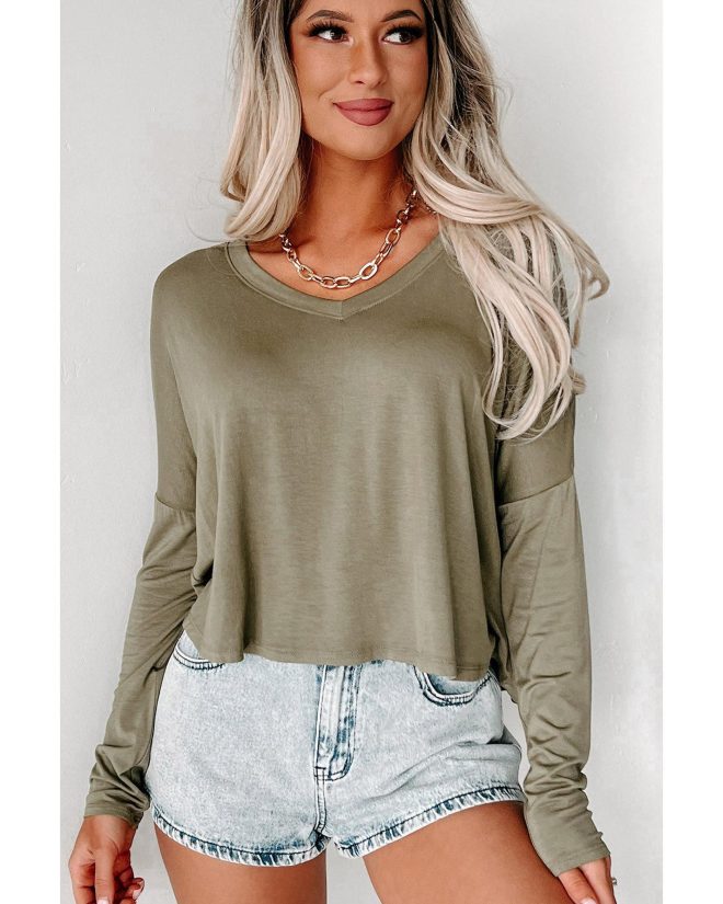 Azura Exchange Loose V Neck Dropped Sleeve Top – L