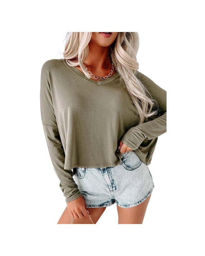 Azura Exchange Loose V Neck Dropped Sleeve Top – L