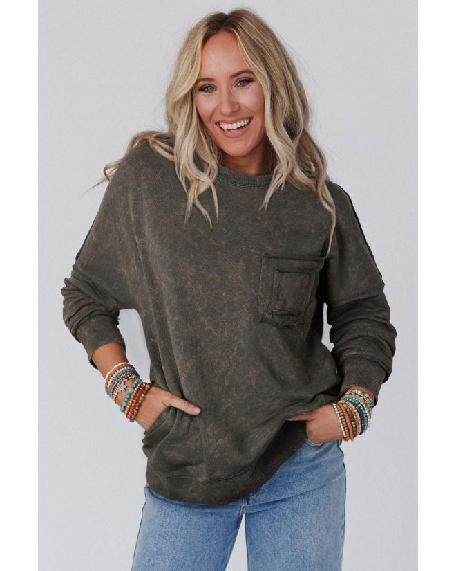 Azura Exchange Acid Wash Drop Shoulder Long Sleeve Sweatshirt with Pockets – L