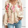 Azura Exchange Floral Print V-Neck Lantern Sleeve Blouse – 2XL