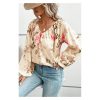 Azura Exchange Floral Print V-Neck Lantern Sleeve Blouse – 2XL