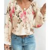 Azura Exchange Floral Print V-Neck Lantern Sleeve Blouse – 2XL