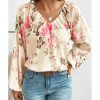 Azura Exchange Floral Print V-Neck Lantern Sleeve Blouse – 2XL