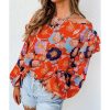 Azura Exchange Floral Print Ruffle Puff Sleeve Blouse – L