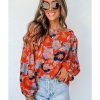 Azura Exchange Floral Print Ruffle Puff Sleeve Blouse – L