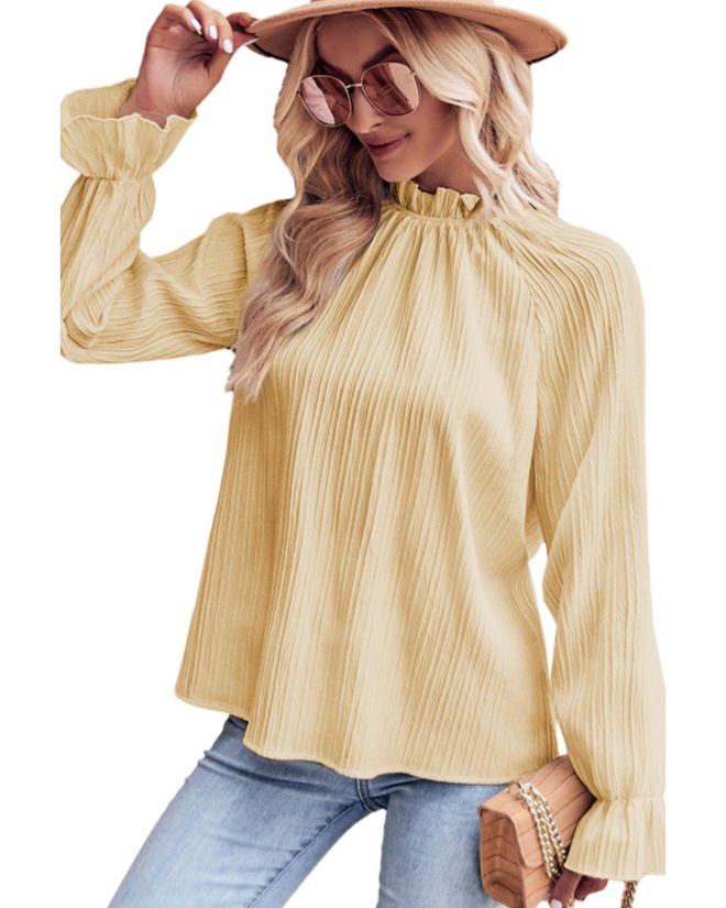 Azura Exchange Frilled Ripple Bubble Sleeve Blouse – L