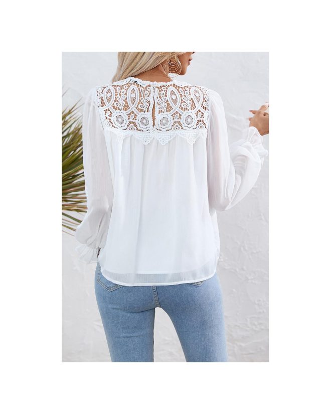 Azura Exchange Lace Patch Sheer Flounce Sleeve Blouse – L