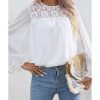 Azura Exchange Lace Patch Sheer Flounce Sleeve Blouse – L