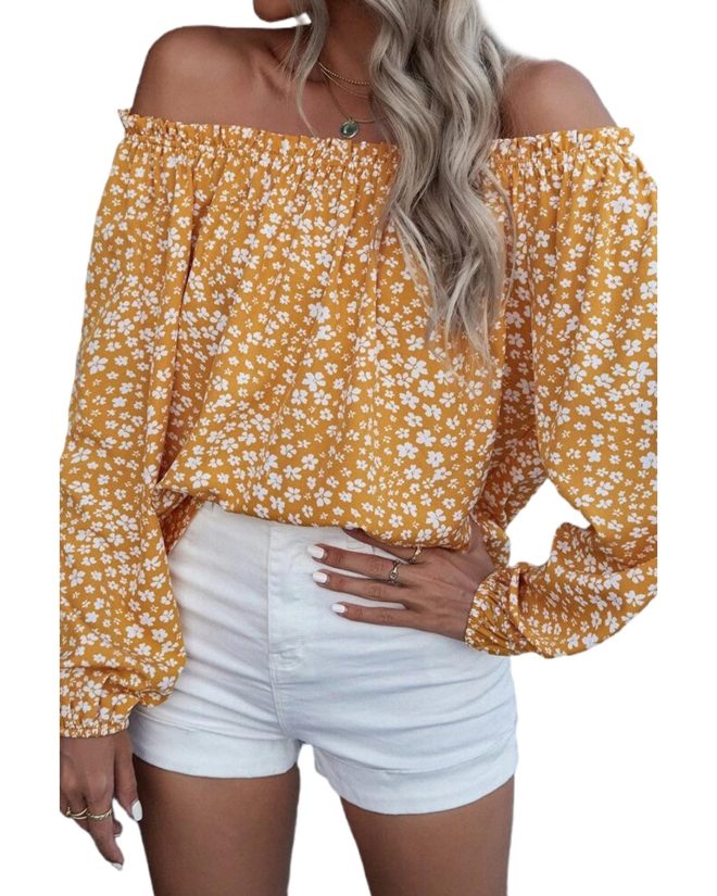 Azura Exchange Floral Print Off-shoulder Lantern Sleeve Blouse – L