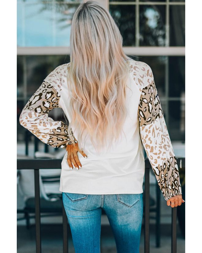 Azura Exchange Leopard Print Bubble Sleeve Top – M