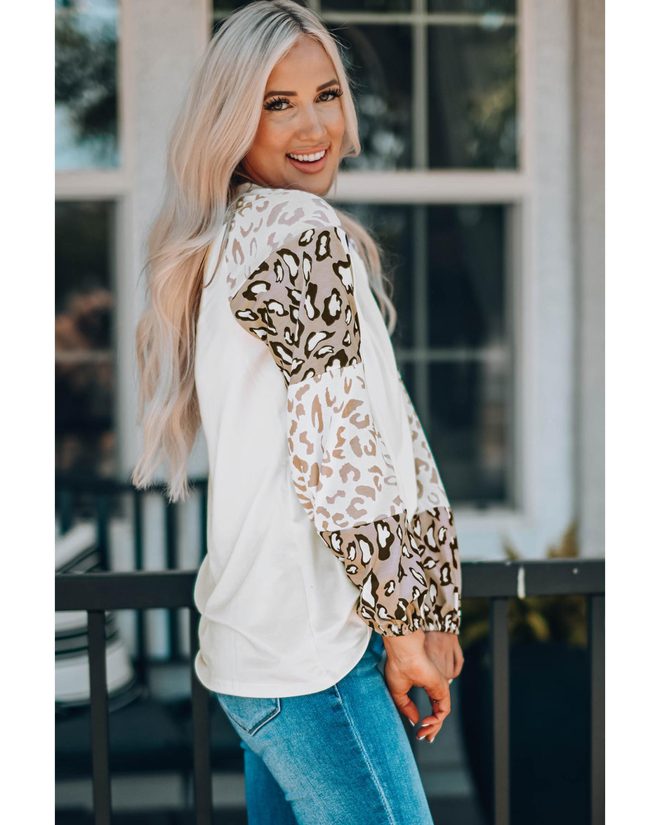 Azura Exchange Leopard Print Bubble Sleeve Top – M