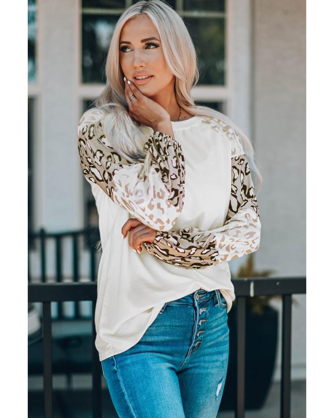 Azura Exchange Leopard Print Bubble Sleeve Top – M