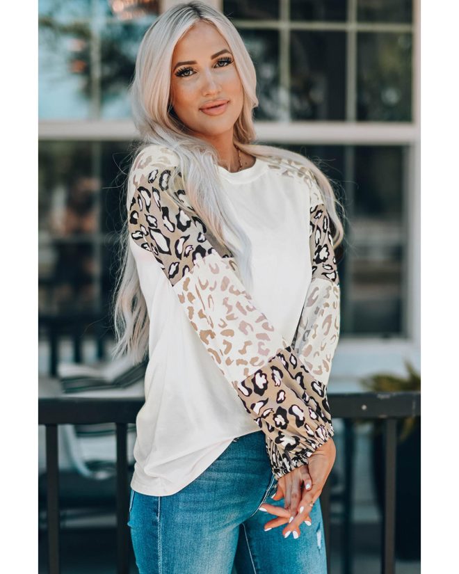 Azura Exchange Leopard Print Bubble Sleeve Top – M