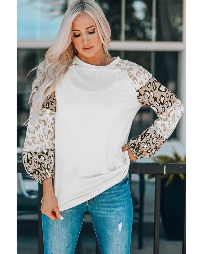 Azura Exchange Leopard Print Bubble Sleeve Top – M