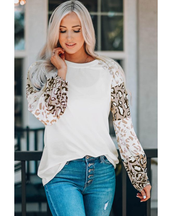 Azura Exchange Leopard Print Bubble Sleeve Top – M