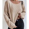 Azura Exchange Beige Drop Shoulder Loose Ribbed Knit Top – L